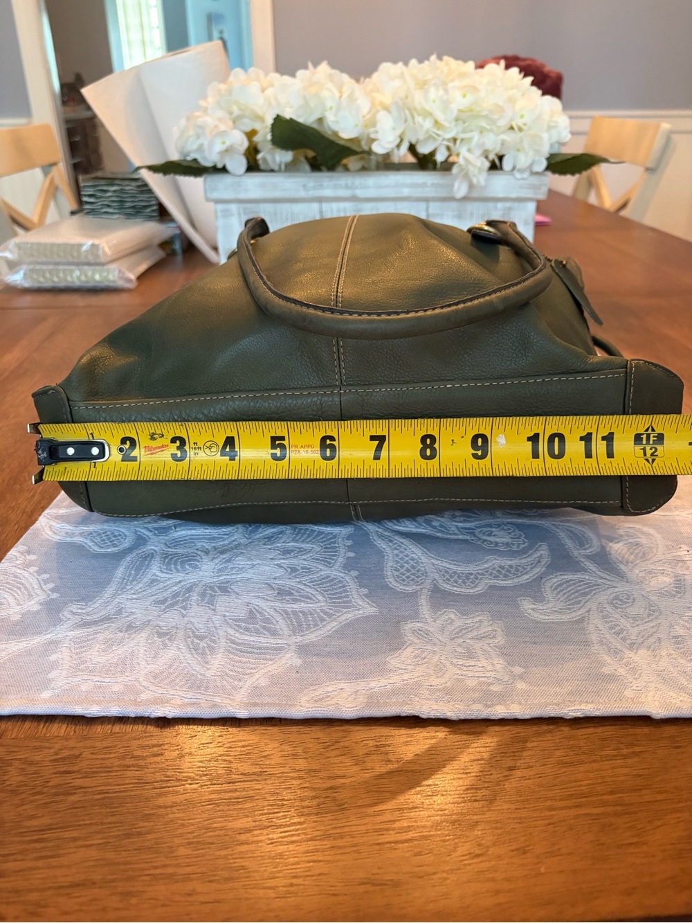 A.N.A Olive Green Leather Tote Bag - Picture 4 of 8